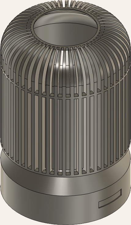 Fusion render of the mini lamp: a slatted shade on a round base