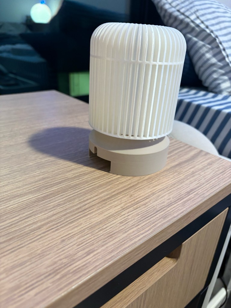 Printed mini lamp on a bedside table